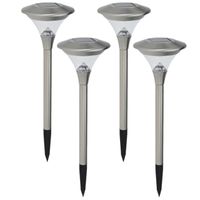 Set van 4x stuks solar tuinlampen/prikspots op zonne-energie 47 cm RVS Set van 4x stuks solar tuinlampen/prikspots op zonne-energie 47 cm RVS