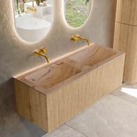 Badmeubel Mondiaz Kurve-Dlux | 120 cm | Meubelkleur Oak | Wastafelkleur Arena | Solid surface | Wasbak beide zijden spoelbak | Zonder kraangat(en)