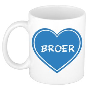 Liefste broer verjaardag cadeau mok - blauw hartje - 300 ml - keramiek - broer/zus dag