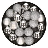 60x stuks kleine kunststof kerstballen zilver 3 cm mat/glans/glitter - Kerstbal - thumbnail