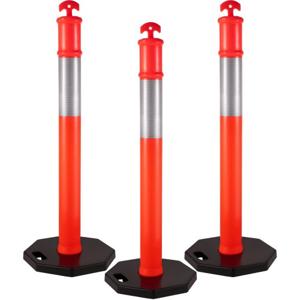 VEVOR Verkeersafbakeningspalen 44 Inch Hoogte Kegels Oranje PE Afbakeningspaal Kit 10 Inch Reflecterende Band, Draagbare Afbakeningspaal met Rubberen Basis 16 Inch, Afbakeningskegels Set van 3