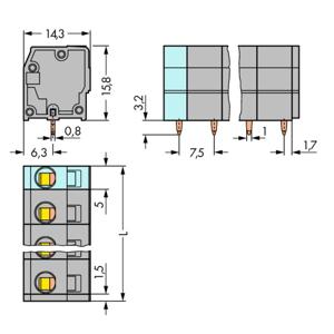 WAGO 739-205 Veerkrachtklemblok 2.50 mm² Aantal polen 5 Grijs 120 stuk(s)