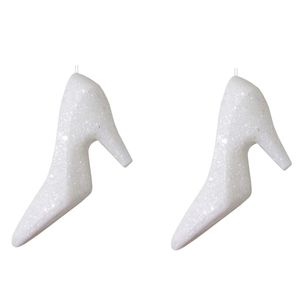 2x Witte hakken/pumps kersthangers kerstversiering 10 cm - Kersthangers