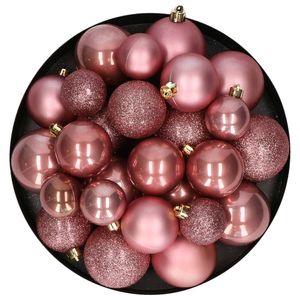 Kerstballen - 30x - oudroze - 4, 5, 6 cm - kunststof - mat-glans-glitter - Kerstbal