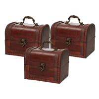 Sieraden opbergkistje Vintage - Set van 3x stuks - 15 x 12,5 cm - hout - bruin