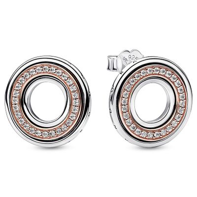 Pandora 282780C01 Signature Two-tone Logo-Pave zilver-zirconia rose-en zilverkleurig-wit