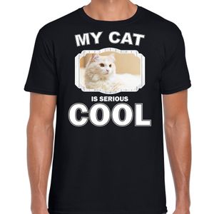 Witte kat katten / poezen t-shirt my cat is serious cool zwart voor heren 2XL  -