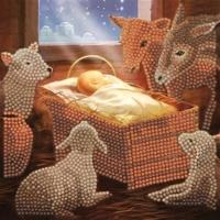 Brandunit Diamond painting - kerstkaart baby in kribbe - 18x18 cm Brandunit Diamond painting - kerstkaart baby in kribbe - 18x18 cm