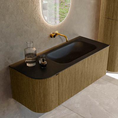 Badmeubel Mondiaz Kurve | 115 cm cm | Meubelkleur Dusk | Wastafelkleur Urban | Solid surface | Wasbak rechter zijde spoelbak | Zonder kraangat(en)
