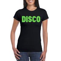 Verkleed T-shirt voor dames - disco - zwart - groen glitter - jaren 70/80 - carnaval/themafeest