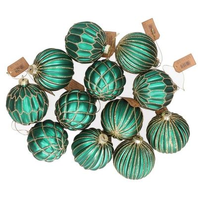 Kerstballen - groen met zilver - 12 stuks - glas - 8 cm - Kerstbal Kerstballen - groen met zilver - 12 stuks - glas - 8 cm - Kerstbal