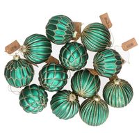 Kerstballen - groen met zilver - 12 stuks - glas - 8 cm - Kerstbal - thumbnail