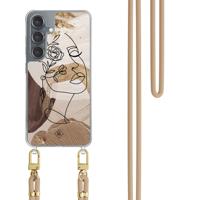 Samsung Galaxy S25 hoesje met beige koord - Abstract gezicht bruin