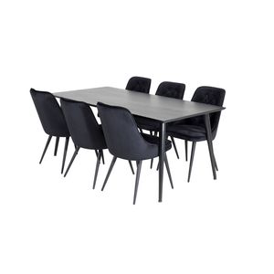 Dipp180x90BLBL eethoek eetkamertafel zwart en 6 Velvet Deluxe eetkamerstal velours zwart.