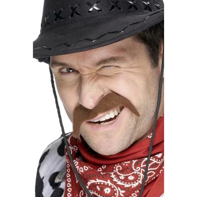 Smiffys Cowboy verkleed plaksnor - bruin - Nepsnorren/plaksnorren - Wilde Westen - Carnaval