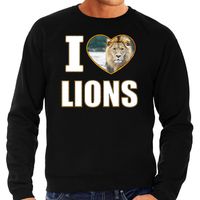 I love lions sweater / trui met dieren foto van een leeuw zwart voor heren - thumbnail