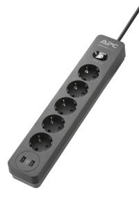 APC PME5U2B-GR stekkerdoos met overspanningsbeveiliging 5x stopcontact + 2x USB Surge lader