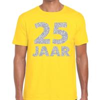 25 jaar verjaardag t-shirt - geel - voor heren - zilver glitters print - jubileum - leeftijd