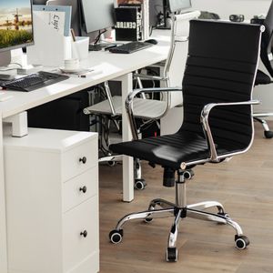 360 Graden Draaibare Hoogte Verstelbare PU Lederen Gaming Bureaustoel met Hoge Rugleuning Stalen Frame 5 Zwenkwielen Zwart