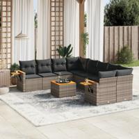 9-delige Loungeset met kussens poly rattan grijs