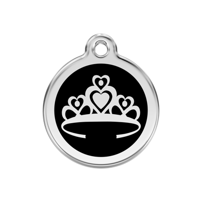 Crown Black roestvrijstalen hondenpenning medium/gemiddeld dia. 3 cm - Reddingo