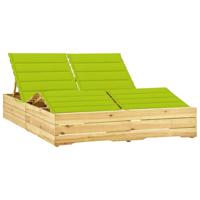 Ligbed tweepersoons met heldergroene kussens geïmpregneerd hout