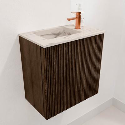 Toiletmeubel Mondiaz Joya Dlux | 40 cm | Meubelkleur Walnut | Faye wastafel Nata Wasbak Links | 1 kraangat