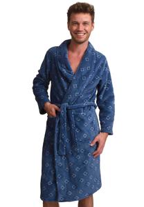 Trendy blauwe fleece heren badjas-l