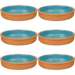 6x stuks tapas/hapjes serveren/oven schaal terracotta/blauw 23 x 4 cm