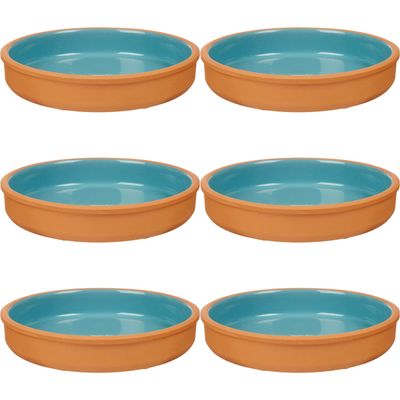 6x stuks tapas/hapjes serveren/oven schaal terracotta/blauw 23 x 4 cm