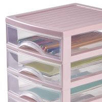 Ladeblokje/bureau organizer 5x lades - oud roze/transparant - L18 x B21 x H28 cm - plastic - thumbnail