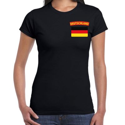 Deutschland t-shirt met vlag Duitsland zwart op borst voor dames Deutschland t-shirt met vlag Duitsland zwart op borst voor dames
