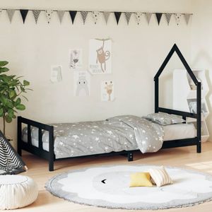 Kinderbedframe 90x200 cm massief grenenhout zwart