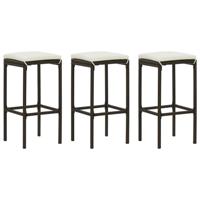 Barkrukken met kussens 3 st poly rattan bruin