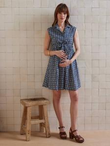 Mouwloze jurk met korte mouwen voor zwangerschap en borstvoeding marineblauw