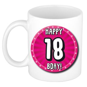 Verjaardag cadeau mok 18 jaar - roze - wiel - 300 ml - keramiek   -