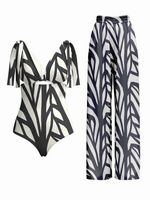 Striped Printing Casual One Piece With Cover Up - thumbnail
