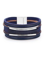 Vintage Leer Metaal Keten meerlaags Armband - thumbnail