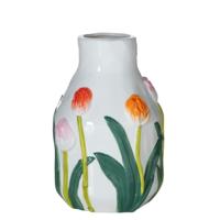 Vaas Keramiek Tulpen Wit Multi H19,5 D13 Cm