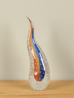 Glas object krul kristal oranje/blauw 24 cm