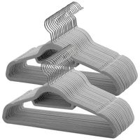 ACAZA Set van 50 Anti-slip kleerhangers, dunne Kledinghangers met Fluweel, Kapstokken met Broeklat of Roklat, Grijs