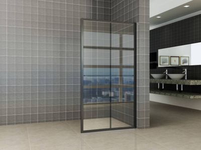 Saqu Industrial Black douchewand met handdoekhouder 100x200cm Helder glas/Mat zwart