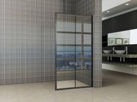 Saqu Industrial Black douchewand met handdoekhouder 100x200cm Helder glas/Mat zwart