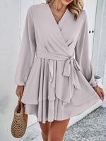 V Neck Casual Loose Plain Dress With No