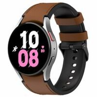 leer + siliconen bandje - Maat: large - Bruin - Samsung Galaxy Watch 5 (Pro) - 40mm / 44mm / 45mm - thumbnail