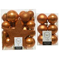 Kerstversiering kunststof kerstballen met piek cognac bruin 5-6-8 cm pakket van 45x stuks