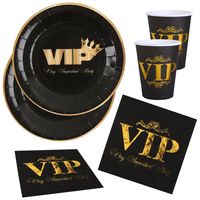 VIP thema feest wegwerp servies set - 10x bordjes / 10x bekers / 10x servetten - zwart/goud - thumbnail