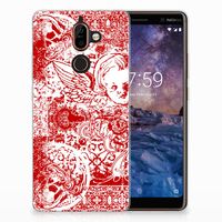 Silicone Back Case Nokia 7 Plus Angel Skull Rood - thumbnail