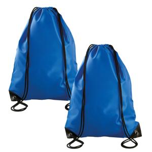 Sport gymtas/draagtas met rijgkoord - 2x - kobalt blauw - 34 x 44 cm - polyester - verstevigde hoeke