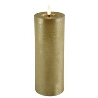 LED kaars/stompkaars - goud - D7,5 x H20 cm - timer - warm wit